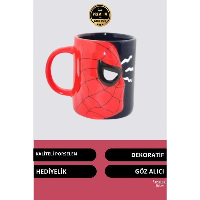 Deluxe Tasarım Dekoratif Estetik Armağan Sevgili Dost Aşk Arkadaş Porselen Spiderman Kupa Bardak