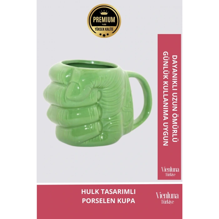 Deluxe Tasarım Dekoratif Estetik Armağan Sevgili Dost Aşk Arkadaş Porselen Hulk Kupa Bardak