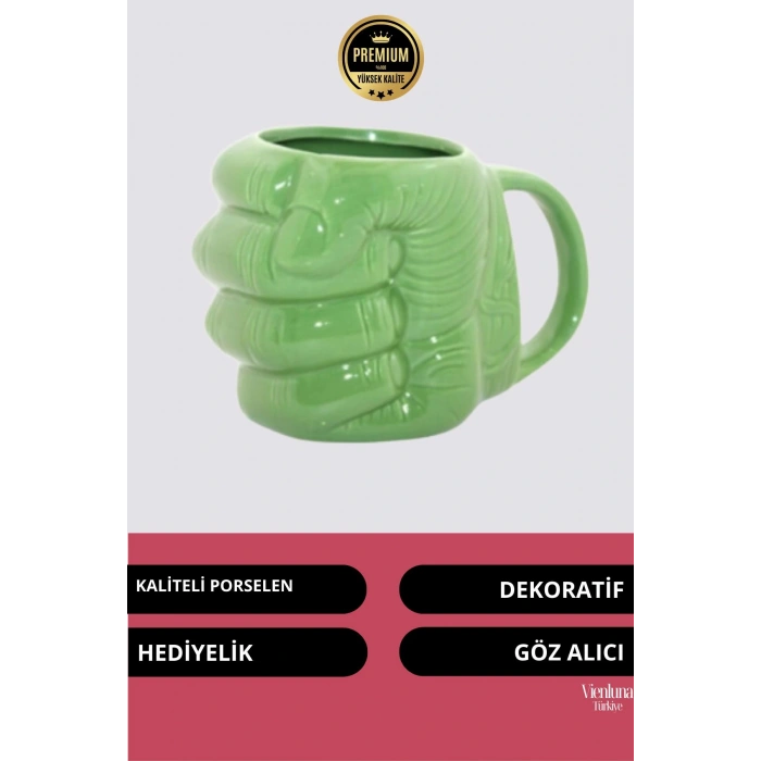 Deluxe Tasarım Dekoratif Estetik Armağan Sevgili Dost Aşk Arkadaş Porselen Hulk Kupa Bardak