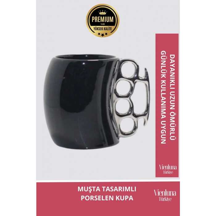 Deluxe Tasarım Dekoratif Estetik Armağan Sevgili Dost Aşk Arkadaş Porselen Siyah Kupa Bardak