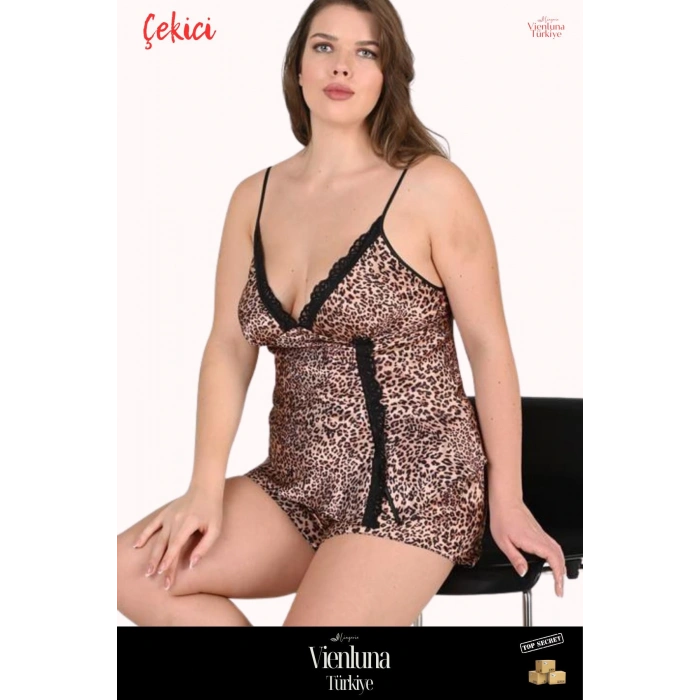 Yeni Sezon Premium Lüks Kadın Fantezi Çok Şık Modern Zarif Büyük Beden Leopar Desenli Şort Takımı