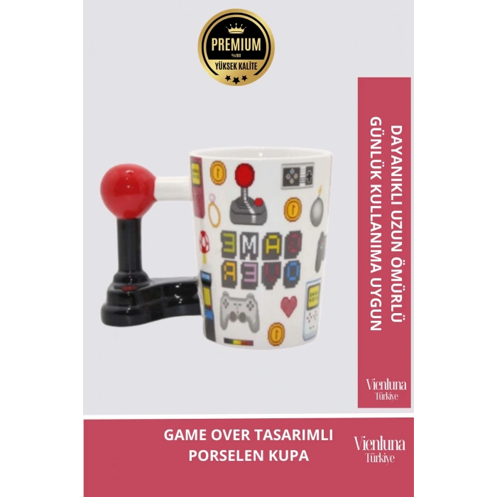 Deluxe Tasarım Dekoratif Estetik Armağan Sevgili Dost Aşk Arkadaş Porselen Game Over Kupa Bardak