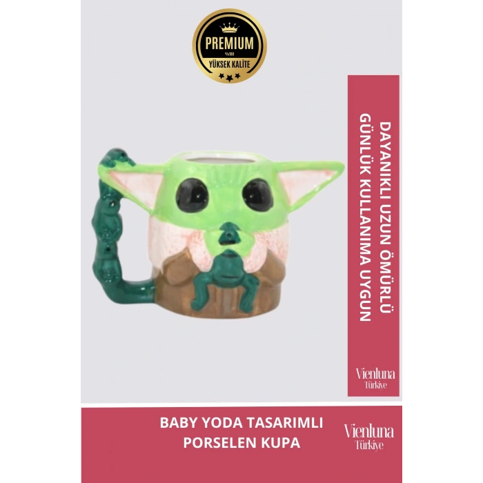 Deluxe Tasarım Dekoratif Estetik Armağan Sevgili Dost Aşk Arkadaş Porselen Baby Yoda Kupa Bardak