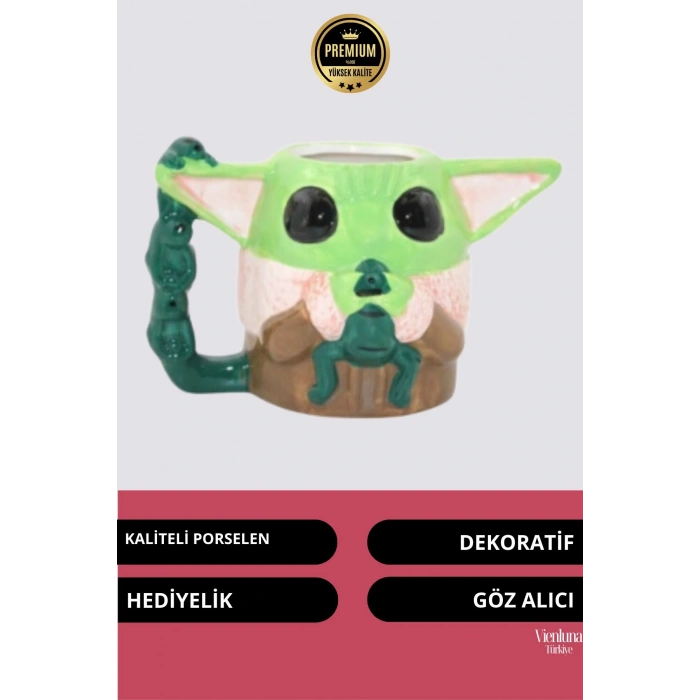 Deluxe Tasarım Dekoratif Estetik Armağan Sevgili Dost Aşk Arkadaş Porselen Baby Yoda Kupa Bardak