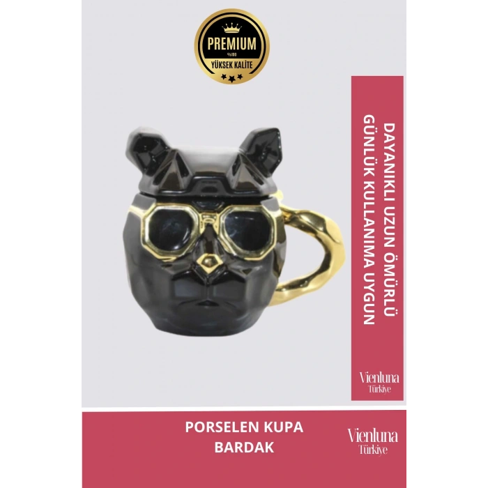 Deluxe Tasarım Dekoratif Estetik Armağan Sevgili Arkadaş Porselen Altın Köpek Can Dost Kupa Bardak