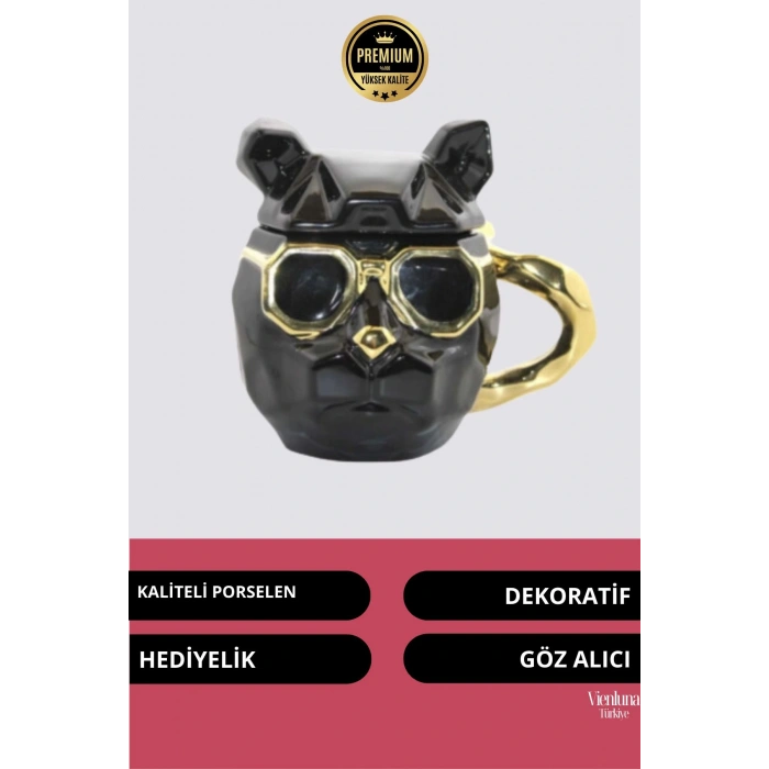 Deluxe Tasarım Dekoratif Estetik Armağan Sevgili Arkadaş Porselen Altın Köpek Can Dost Kupa Bardak
