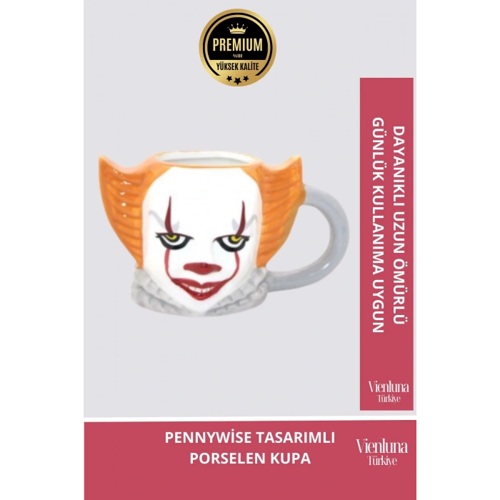 Deluxe Tasarım Dekoratif Estetik Armağan Sevgili Dost Aşk Arkadaş Porselen Pennywise Kupa Bardak