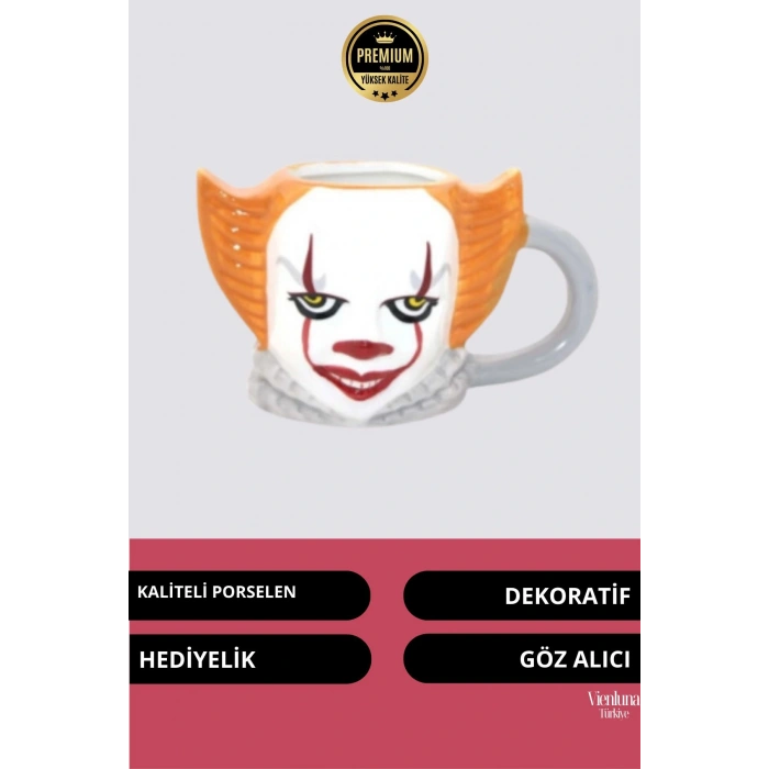 Deluxe Tasarım Dekoratif Estetik Armağan Sevgili Dost Aşk Arkadaş Porselen Pennywise Kupa Bardak