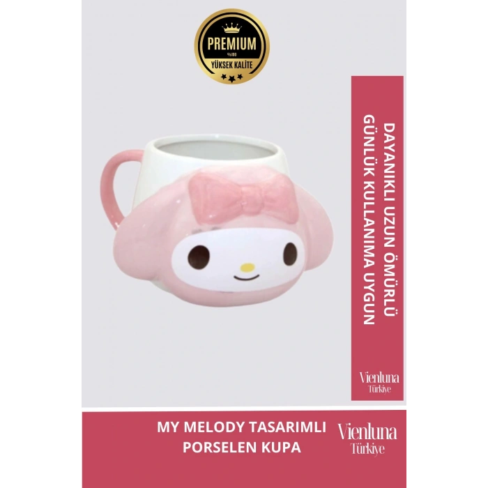 Deluxe Tasarım Dekoratif Estetik Armağan Sevgili Dost Arkadaş Porselen My Melody Kupa Bardak 9*13 Cm
