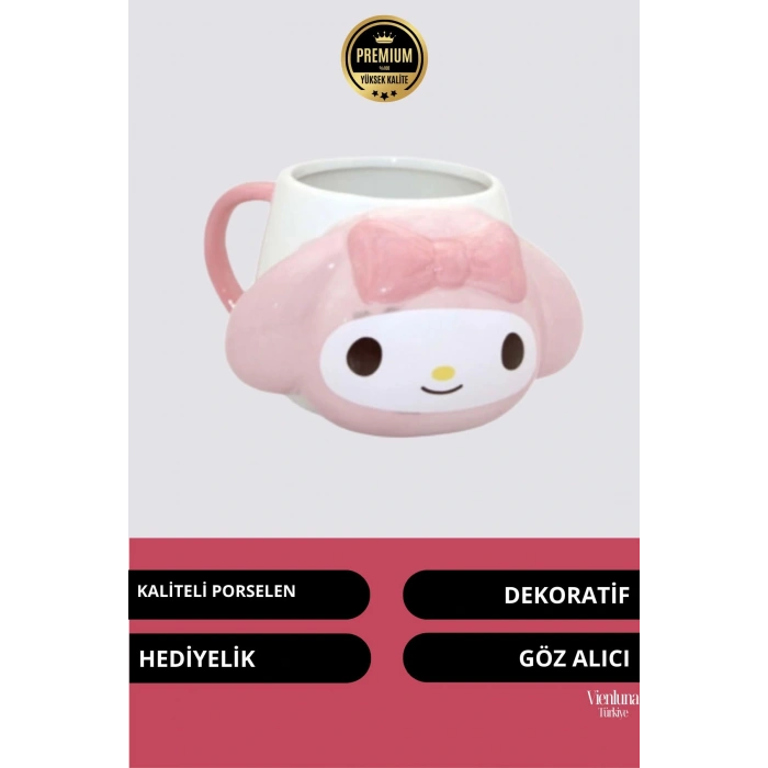 Deluxe Tasarım Dekoratif Estetik Armağan Sevgili Dost Arkadaş Porselen My Melody Kupa Bardak 9*13 Cm