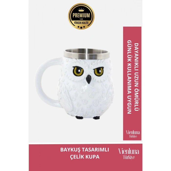 Deluxe Tasarım Dekoratif Estetik Armağan Sevgili Dost Arkadaş Paslanmaz Çelik Baykuş Kupa Bardak