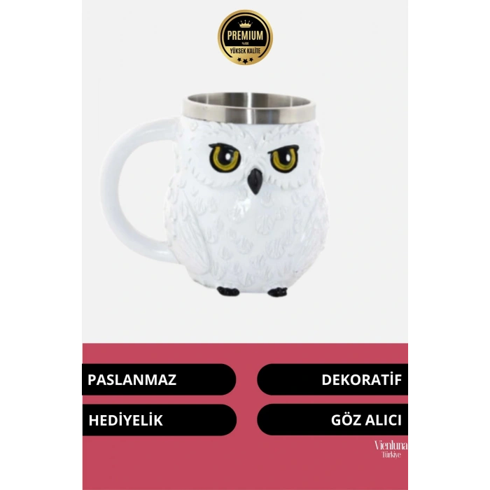 Deluxe Tasarım Dekoratif Estetik Armağan Sevgili Dost Arkadaş Paslanmaz Çelik Baykuş Kupa Bardak