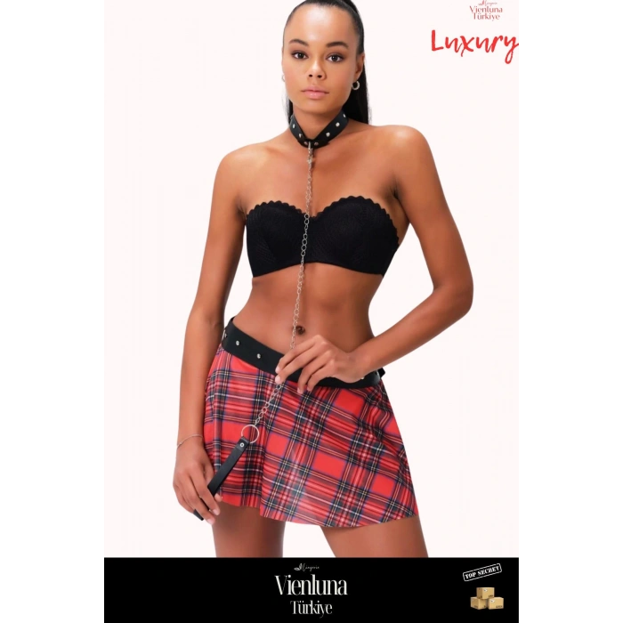 Yeni Sezon Premium Lüks Kadın Fantezi Lüks Seksi Zarif Kareli Harness Deri Etekleri Dantel Süslemeli