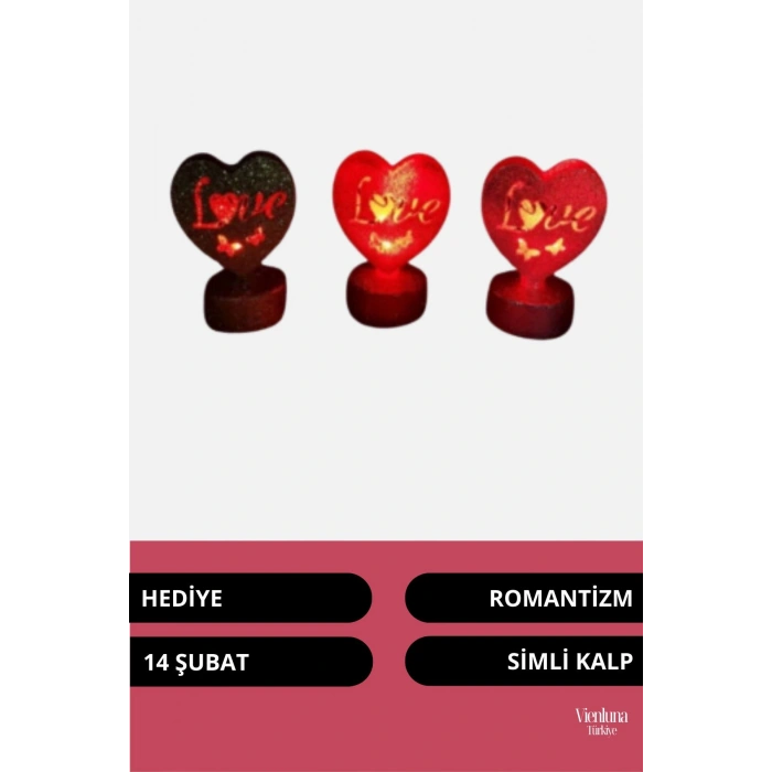 Yüksek Kalite Armağan Masa Yatak Odası Sevgi Aşk Temalı Işıklı Love Kalp 3lü Set Aydınlatma