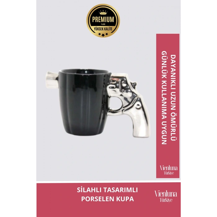 Deluxe Tasarım Dekoratif Estetik Armağan Sevgili Dost Aşk Arkadaş Porselen Silahlı Kupa Bardak