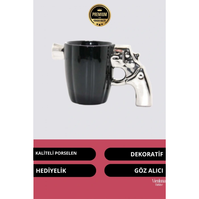 Deluxe Tasarım Dekoratif Estetik Armağan Sevgili Dost Aşk Arkadaş Porselen Silahlı Kupa Bardak