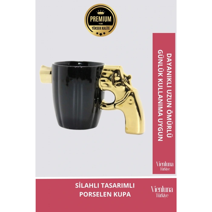 Deluxe Tasarım Dekoratif Estetik Armağan Sevgili Dost Aşk Arkadaş Porselen Silahlı Kupa Bardak