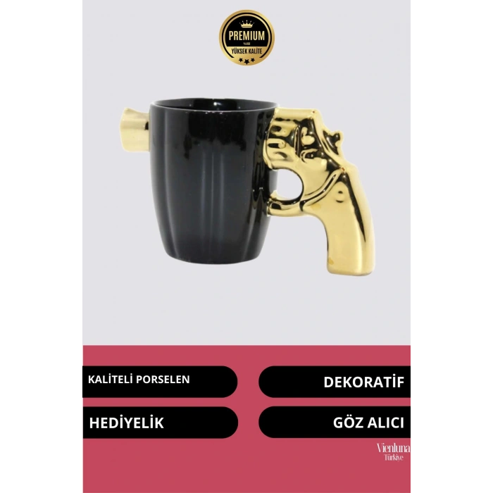 Deluxe Tasarım Dekoratif Estetik Armağan Sevgili Dost Aşk Arkadaş Porselen Silahlı Kupa Bardak