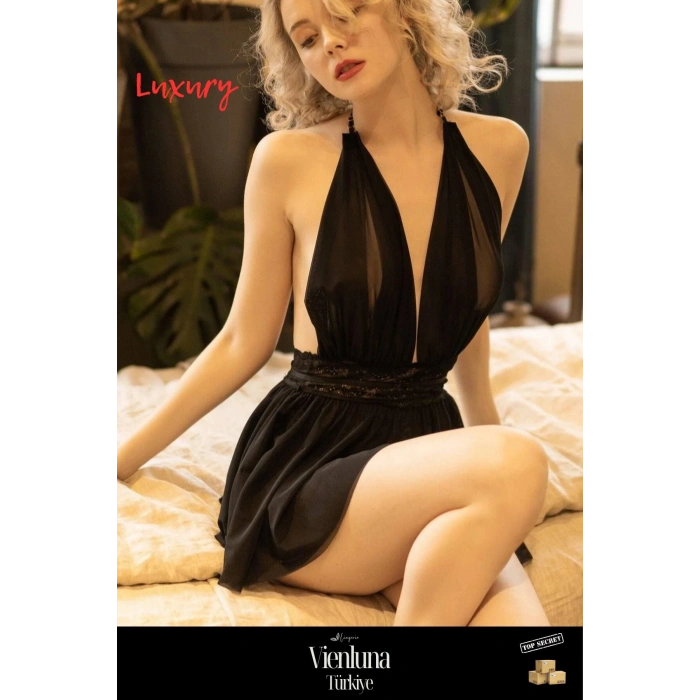 Premium Seri Lüks Kadın Modern Seksi Erotik Çekici Şık Zarafet Tül ve Dantelli Fantezi Gecelik