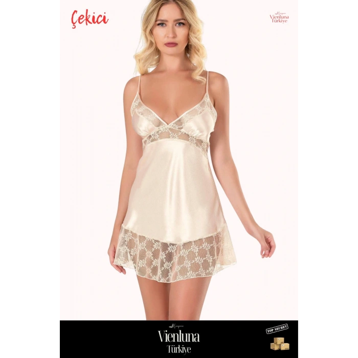 Deluxe Seri Premium Şık Lüks Zarif Modern Erotik Seksi Çekici Fantezi Tarz Trend Kısa Saten Gecelik