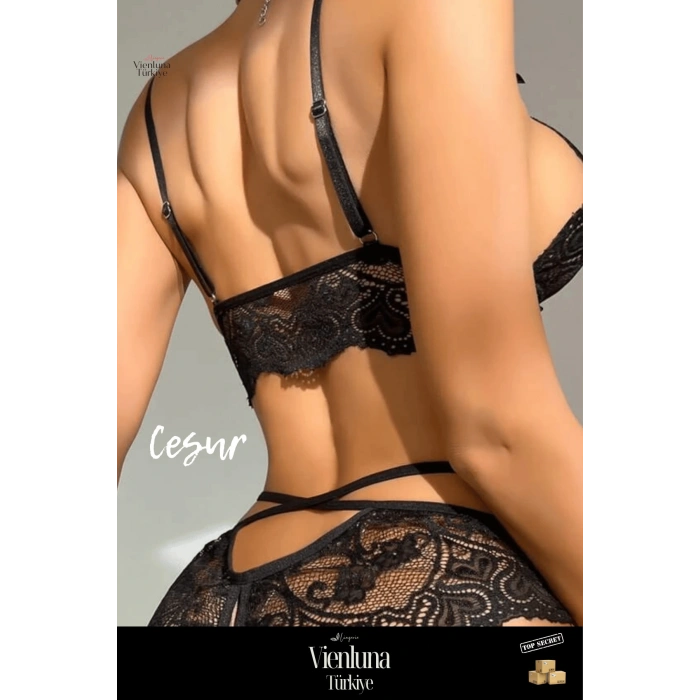 Premium Seri Kadın Fantezi Erotik Seksi Lüks Zarif Özel Bölgesi Açık Dantelli Sütyen Külot Takım