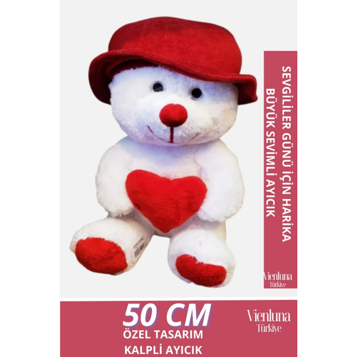 Özel Üretim Sevgililer Doğum Günü Hediye Manita Eş Sevgili Şapkalı Kalp Tutan Peluş Oyuncak Ayı 50cm