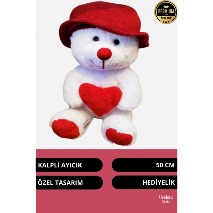 Özel Üretim Sevgililer Doğum Günü Hediye Manita Eş Sevgili Şapkalı Kalp Tutan Peluş Oyuncak Ayı 50cm