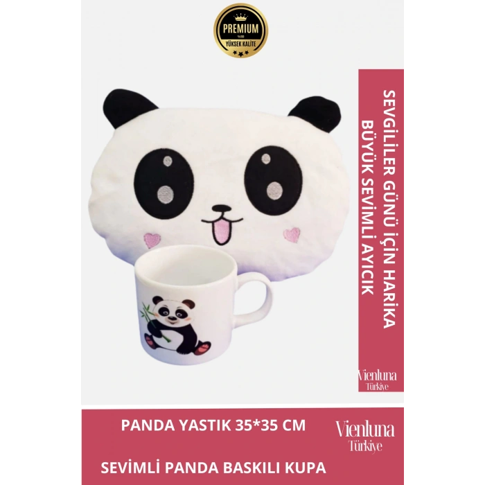 Özel Tasarım Sevgililer Doğum Günü Manita Sevgili Baskılı Kupa Bardak Hediyeli Peluş Panda Yastık