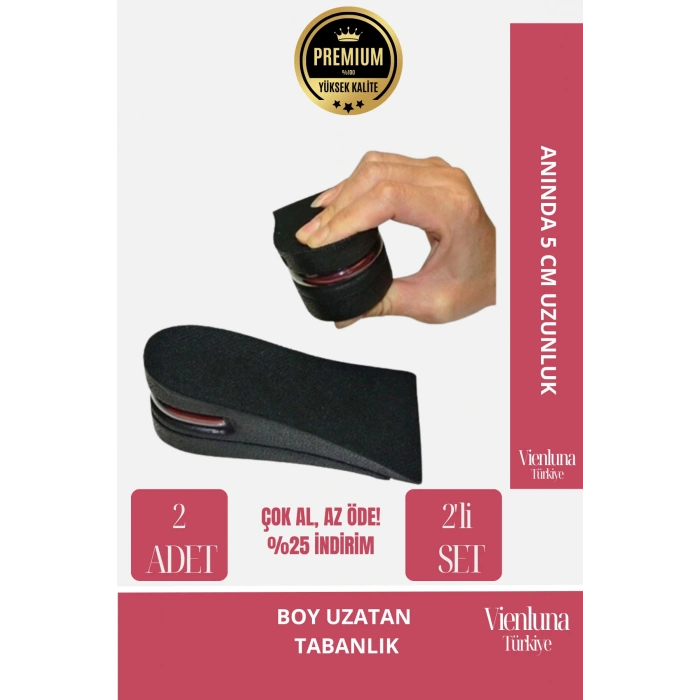 Yüksek Kalite Ayakkabı Konforlu Hava Yastıklı Gözükmeyen Destekli Boy Uzatan Tabanlık 5 Cm 2 Adet