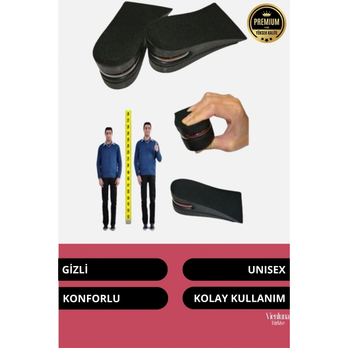 Yüksek Kalite Ayakkabı Konforlu Hava Yastıklı Gözükmeyen Destekli Boy Uzatan Tabanlık 5 Cm 2 Adet
