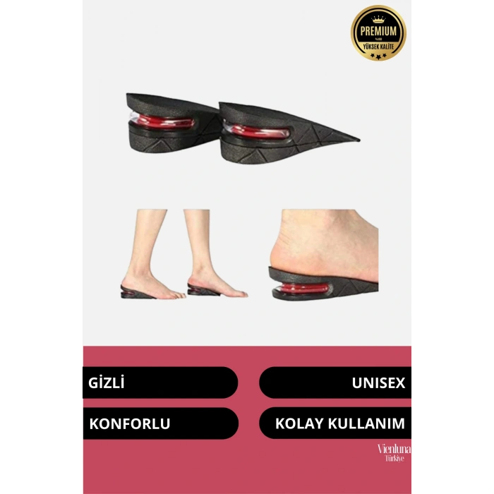 Yüksek Kalite Ayakkabı Konforlu Hava Yastıklı Gözükmeyen Destekli Boy Uzatan Tabanlık 5 Cm 2 Adet