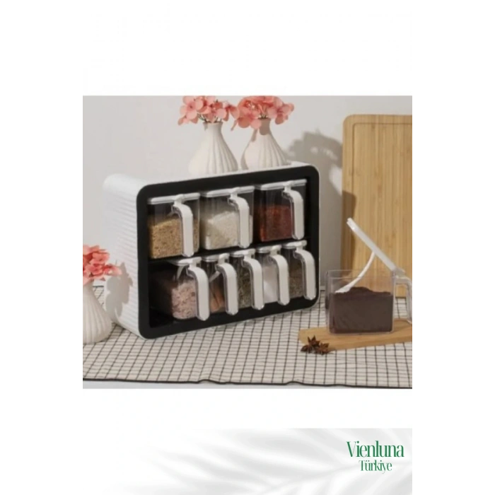Premium Ürün Özel Üretim Ergonomik Uzun Ömürlü Dayanıklı 9lu Standlı Kaşıklı Baharatlık Seti