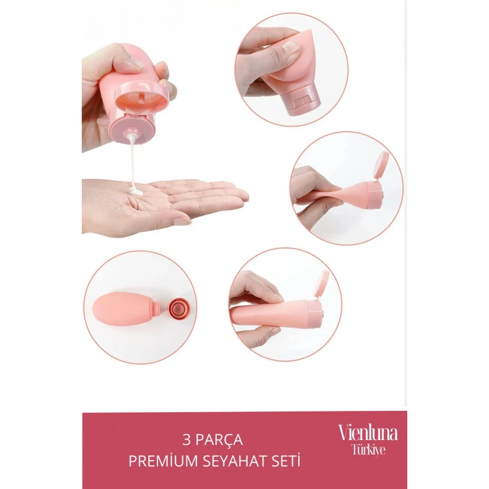 Premium Ürün Özel Çantalı Taşınabilir Tatil Seyahat Plaj Deniz Makyaj Krem Sprey Banyo Seti 3 Parça