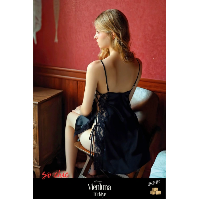 Yeni Sezon Premium Fantezi Modern Lüks Zarif Seksi Çekici Yandan Bağcıklı Saten Babydoll Gecelik