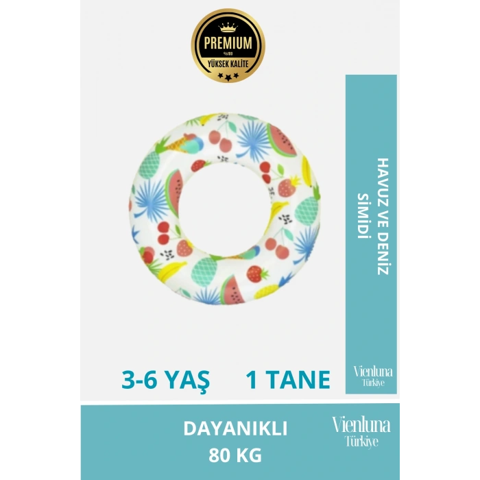 3-6 Yaş Dayanıklı 80Kg Taşıma Kapasiteli 61Cm Meyve Desenli Çocuk Deniz Havuz Simidi