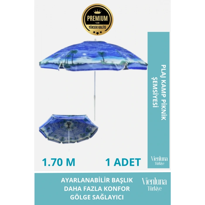 Özel Üretim Dayanıklı Su Geçirmez Büyük 170cm Fiber Tel Katlanabilir Taşınabilir Kamp Plaj Şemsiyesi