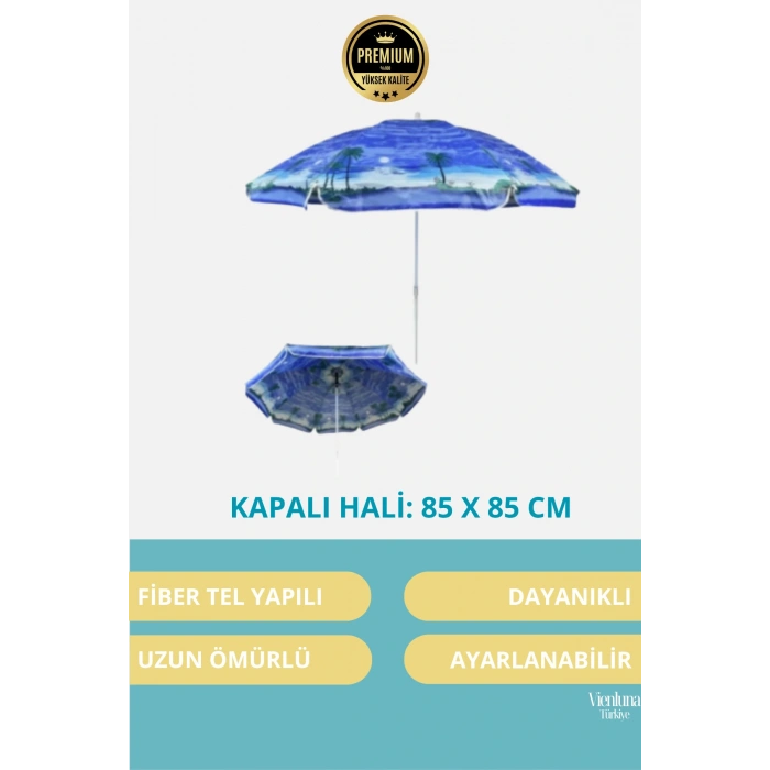 Özel Üretim Dayanıklı Su Geçirmez Büyük 170cm Fiber Tel Katlanabilir Taşınabilir Kamp Plaj Şemsiyesi