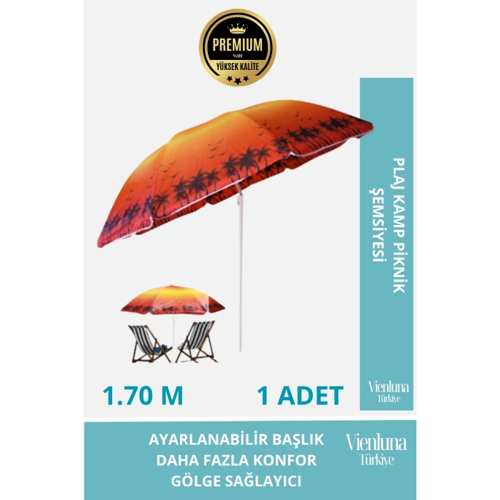 Premium Kalite Dayanıklı Güneş Geçirmez 170cm Fiber Tel Katlanabilir Portatif Kamp Plaj Şemsiyesi