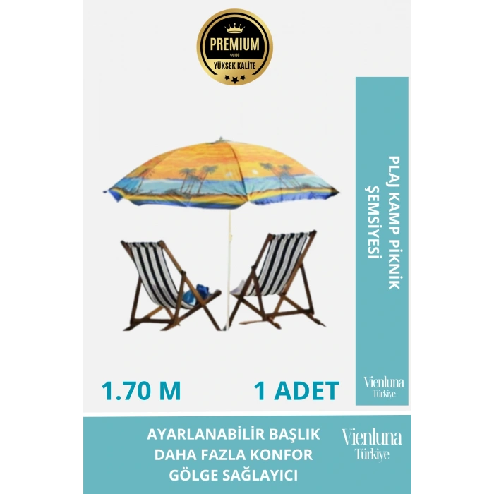 Üstün Kalite Dayanıklı Su Geçirmez 170cm Fiber Tel Ayarlanabilir Taşınabilir Kamp Plaj Şemsiyesi