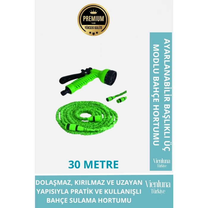 Özel Üretim Dolaşmaz Kırılmaz 7 Kademeli Uzayan Tabancalı 30 Metre Bahçe Sulama Hortumu