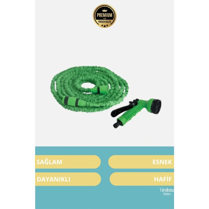 Özel Üretim Dolaşmaz Kırılmaz 7 Kademeli Uzayan Tabancalı 30 Metre Bahçe Sulama Hortumu