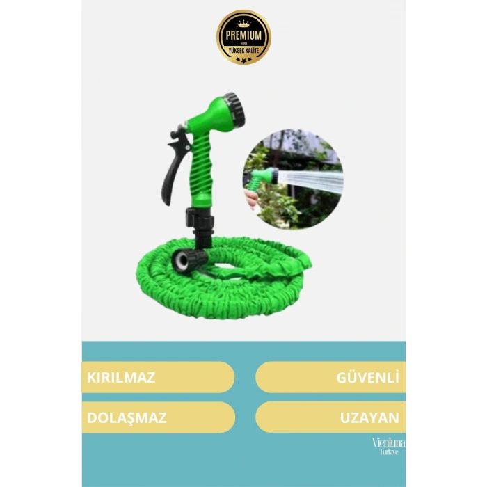 Özel Üretim Dolaşmaz Kırılmaz 7 Kademeli Uzayan Tabancalı 30 Metre Bahçe Sulama Hortumu
