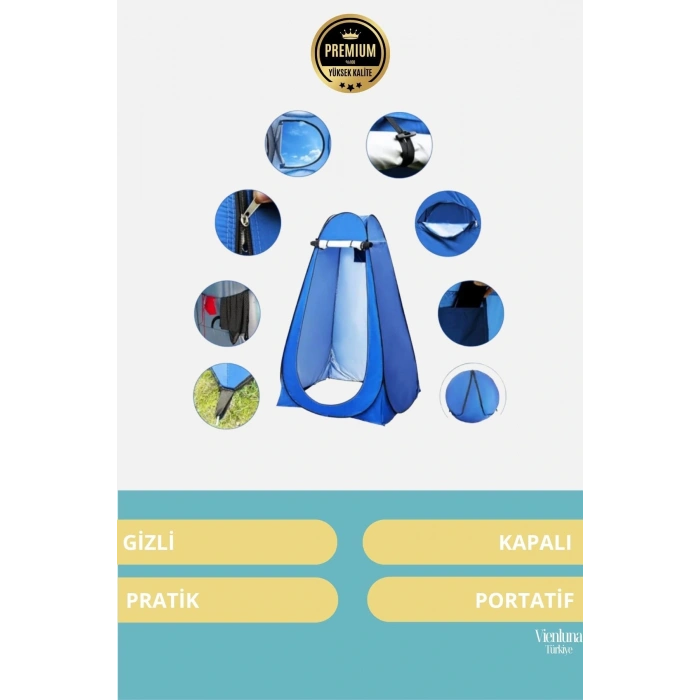 Özel Tasarım Gizlilik Sağlayan Fermuarlı Pencereli Pratik Kamp Soyunma Kabini