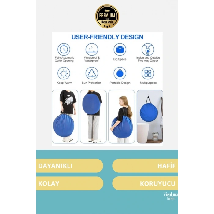 Özel Tasarım Gizlilik Sağlayan Fermuarlı Pencereli Pratik Kamp Soyunma Kabini