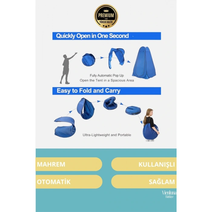 Özel Tasarım Gizlilik Sağlayan Fermuarlı Pencereli Pratik Kamp Soyunma Kabini