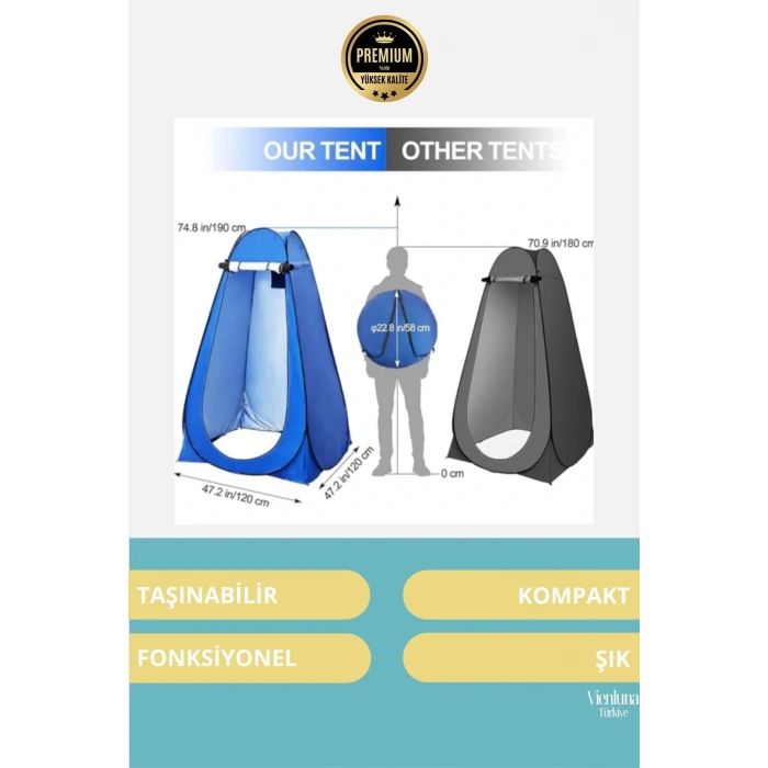 Özel Tasarım Gizlilik Sağlayan Fermuarlı Pencereli Pratik Kamp Soyunma Kabini