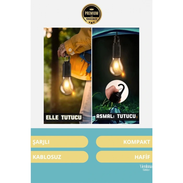 Özel Üretim Şarjlı Kırılmaz Su Geçirmez Kablosuz Taşınabilir 3 Modlu Kamp Aydınlatma LED Ampulü