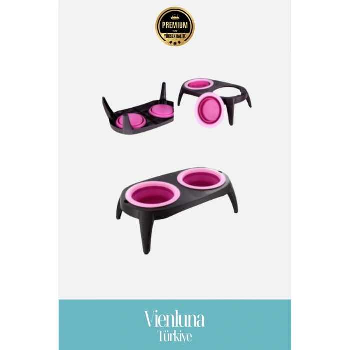 Premium Ayarlanabilir Yükseklik Portatif Çift Hazneli Kedi Köpek Mama Su Kabı Katlanabilir Stand