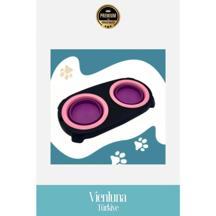 Premium Ayarlanabilir Yükseklik Portatif Çift Hazneli Kedi Köpek Mama Su Kabı Katlanabilir Stand