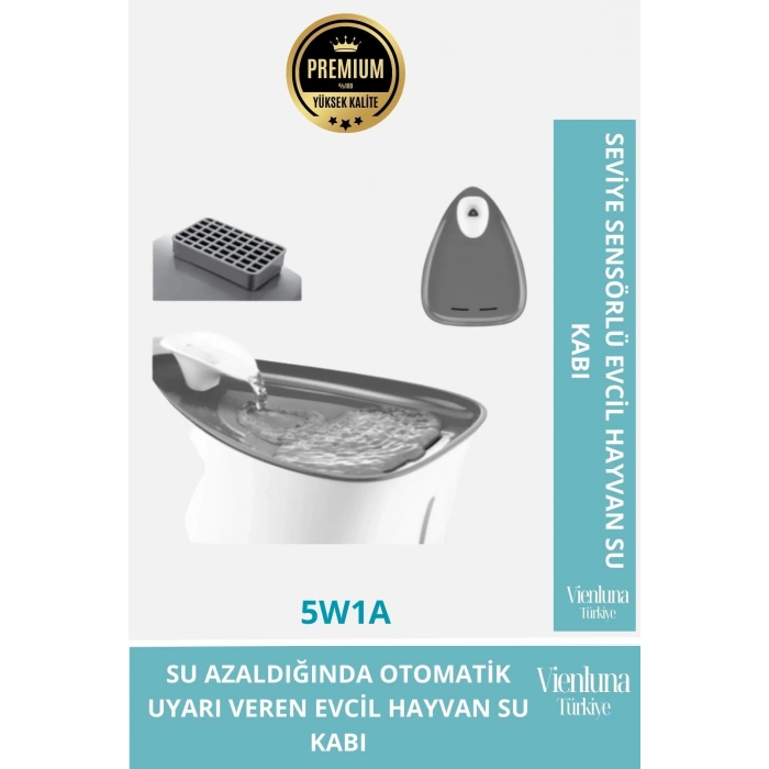 Özel Üretim Aktif Karbon Filtreli Sessiz Seviye Sensörlü Otomatik Uyarılı Kedi Köpek Su Kabı